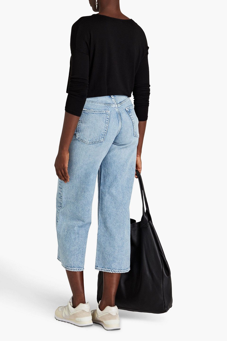 Shop Rag & Bone Malvern Cropped Distressed High-rise Wide-leg Jeans In Light Denim