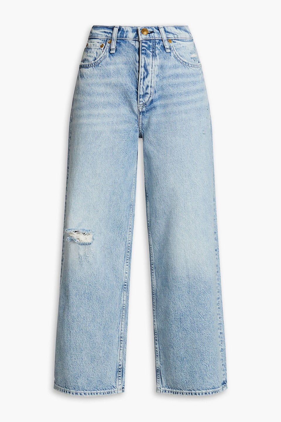 Shop Rag & Bone Malvern Cropped Distressed High-rise Wide-leg Jeans In Light Denim