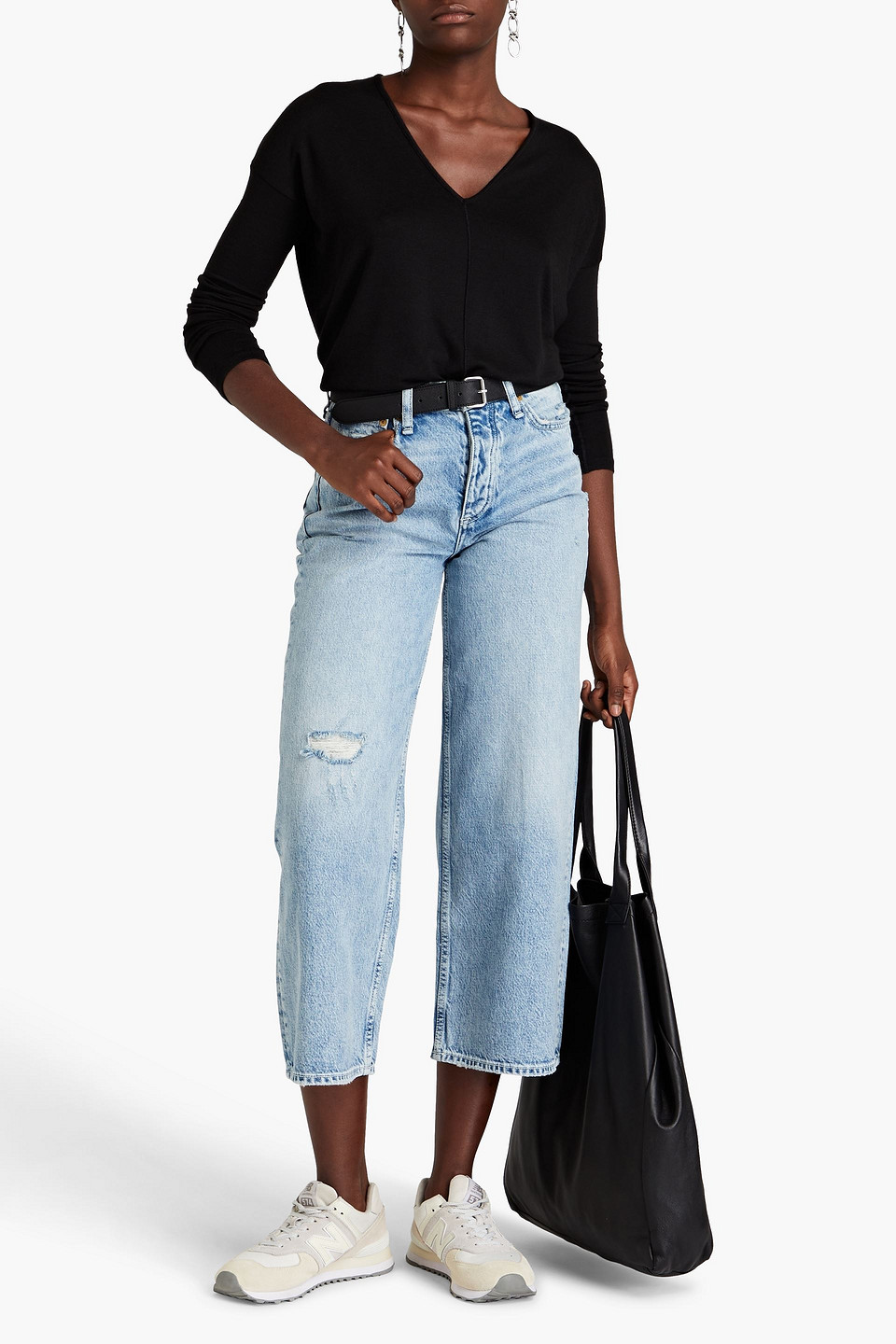 Shop Rag & Bone Malvern Cropped Distressed High-rise Wide-leg Jeans In Light Denim