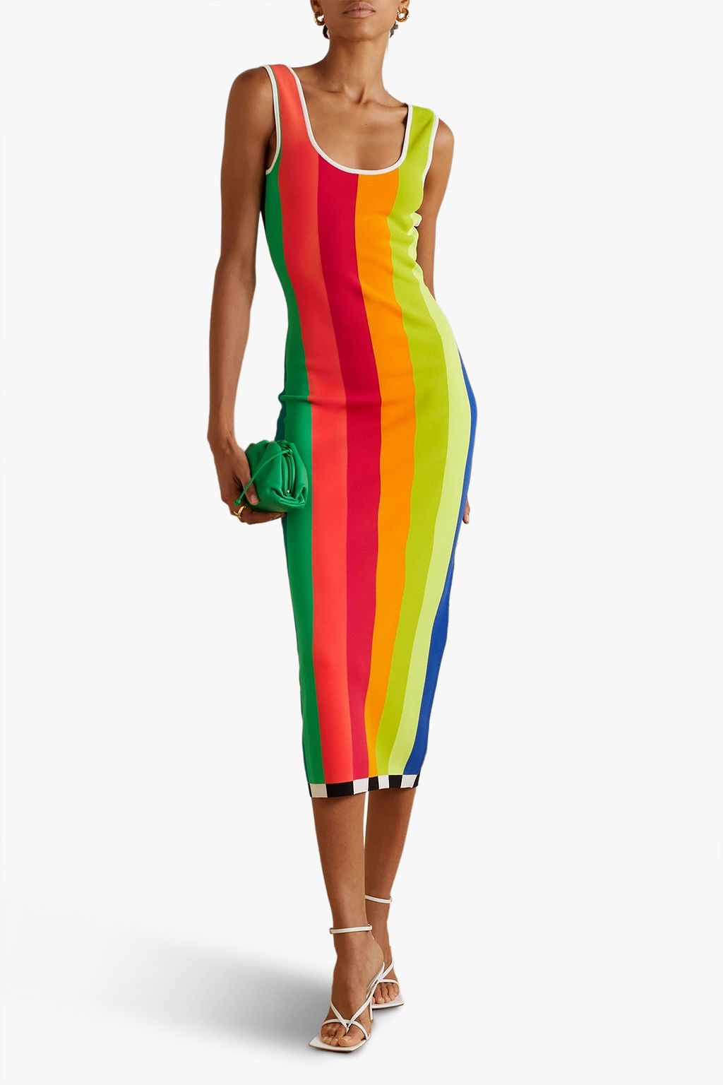 CHRISTOPHER JOHN ROGERS Striped stretch-knit midi dress