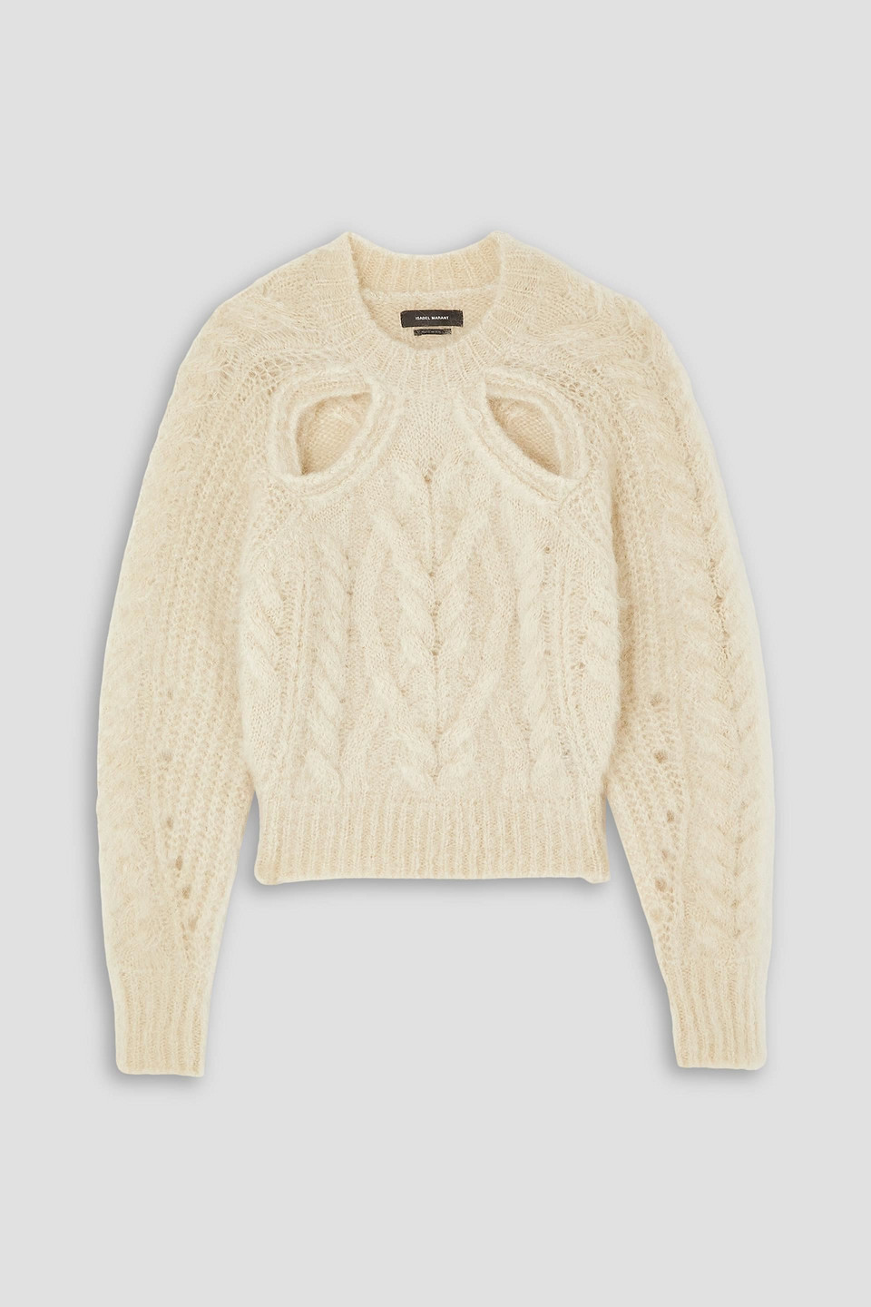 Isabel Marant Palima Cutout Cable-knit Mohair-blend Sweater In Elfenbein