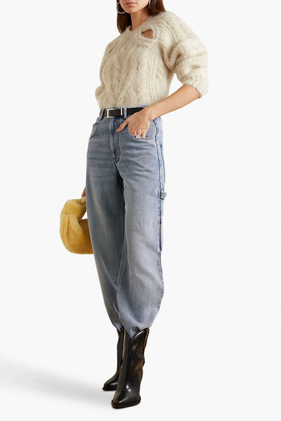 Isabel Marant Palima Cutout Cable-knit Mohair-blend Sweater In Elfenbein