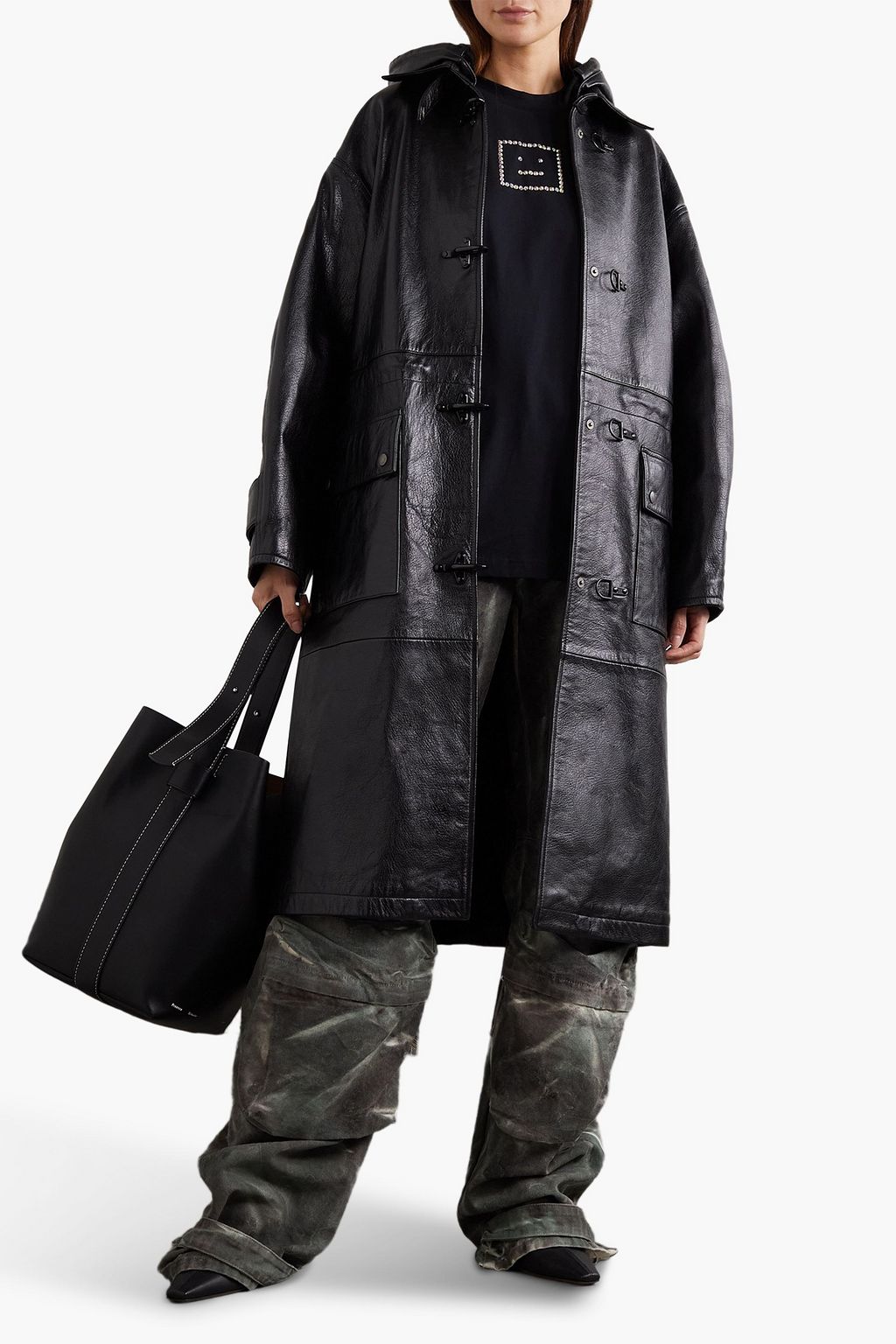 ACNE STUDIOS Oversized leather hooded coat