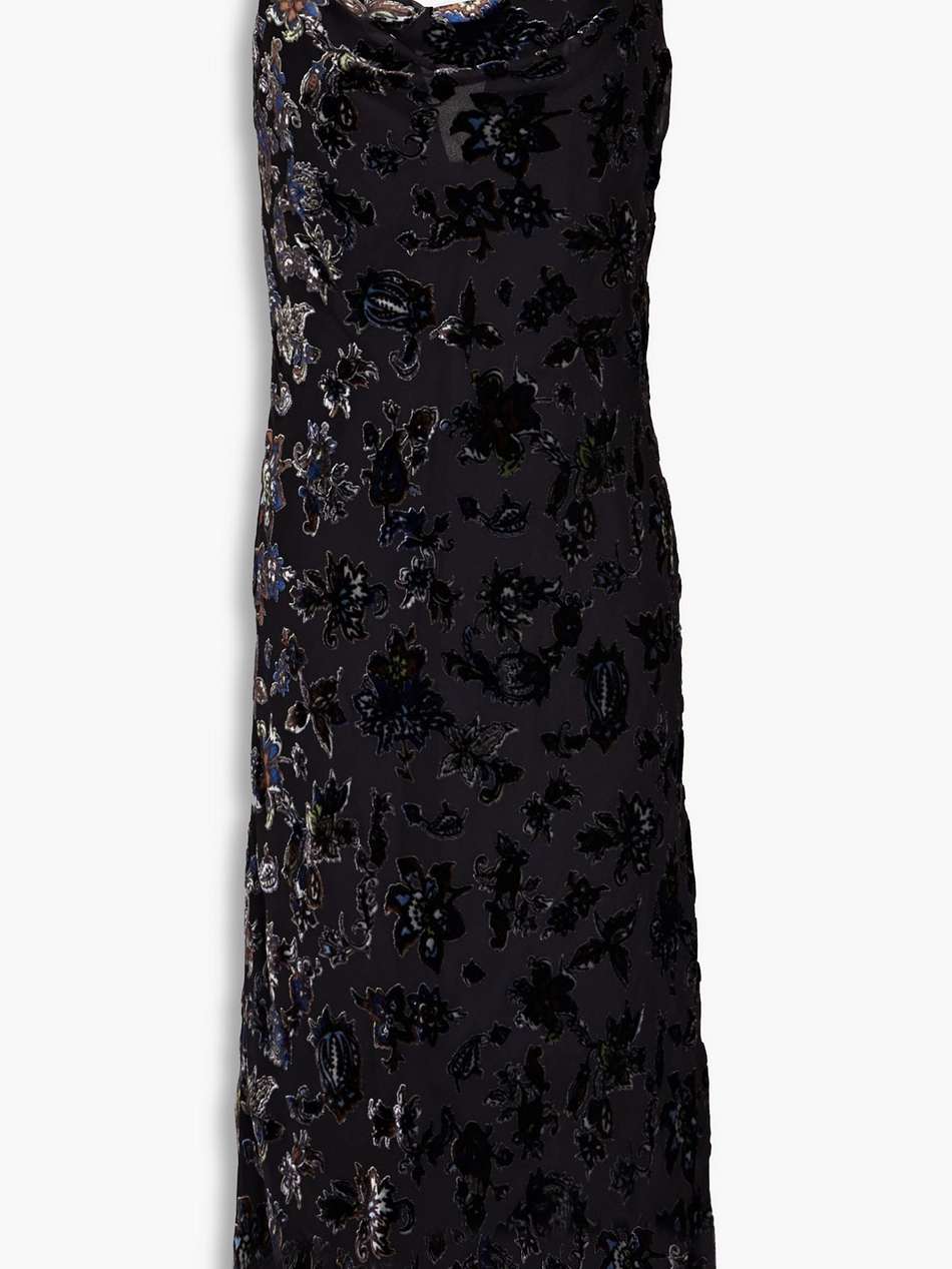nicola draped devoré-velvet slip dress