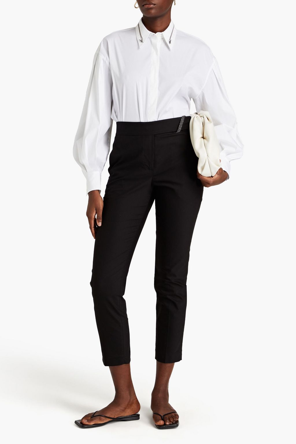 BRUNELLO CUCINELLI Bead-embellished cotton-blend poplin shirt