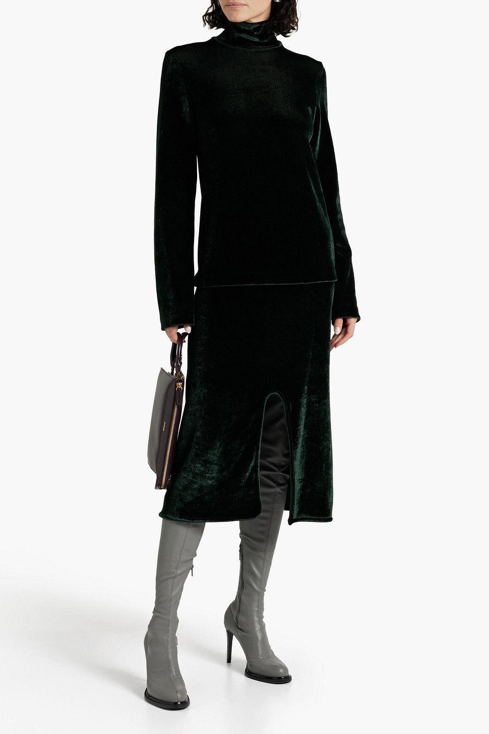 Jil Sander Velour Turtleneck Top In Emerald