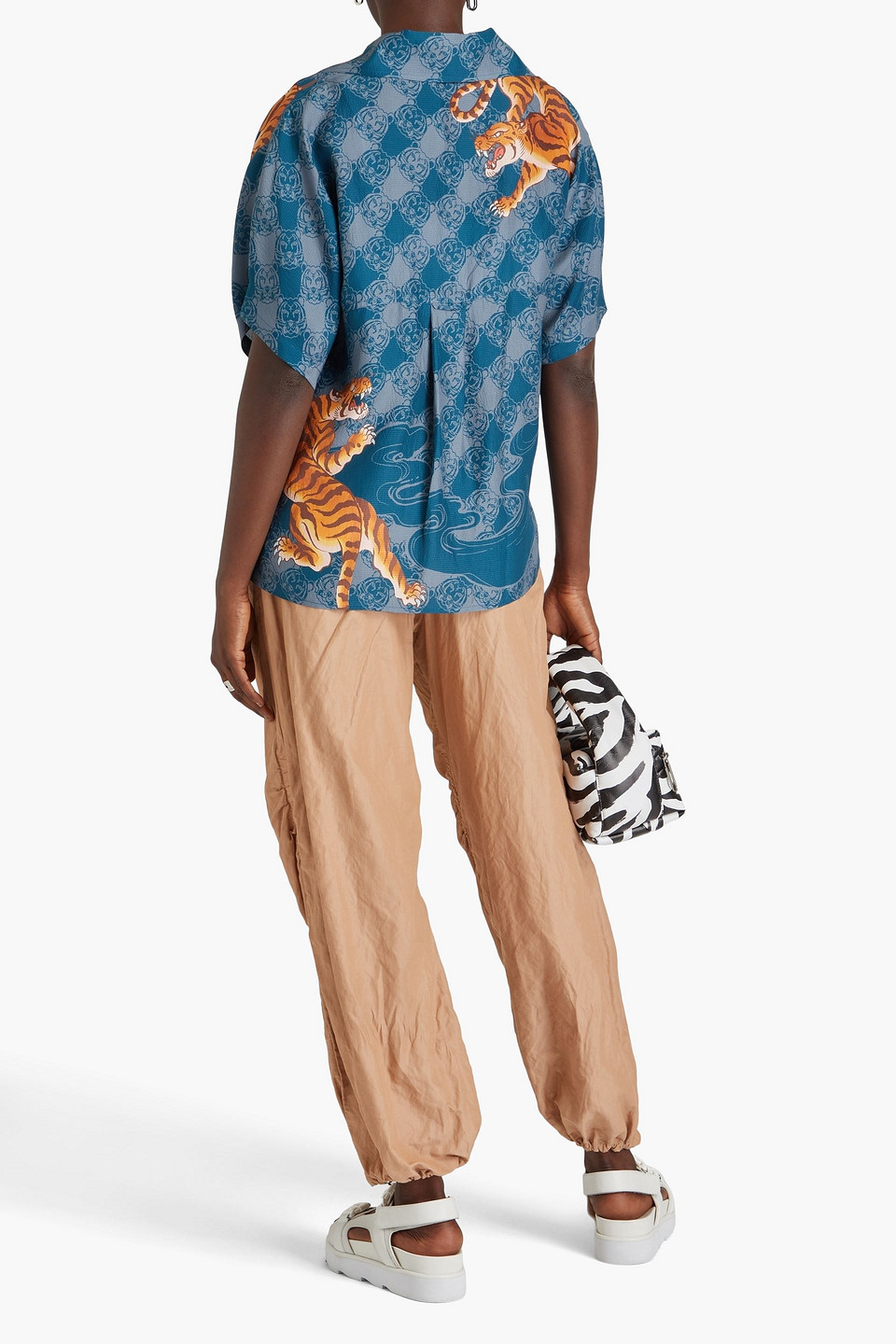 Shop Kenzo Printed Silk Crepe De Chine Shirt In Slate Blue