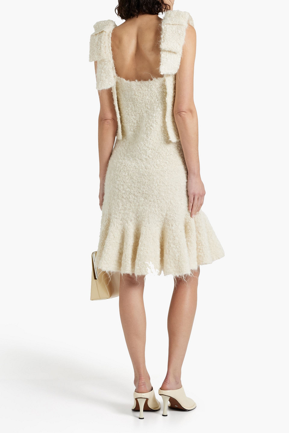 Shop Jil Sander Bow-embellished Bouclé-knit Mohair-blend Dress In Cream