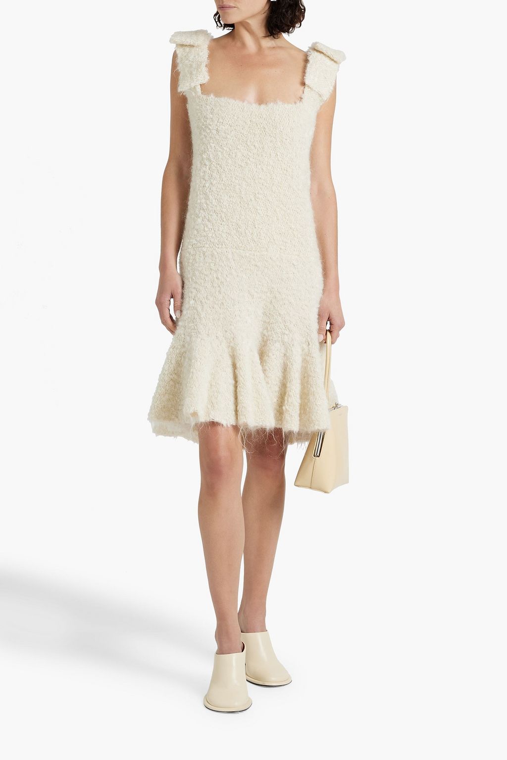 JIL SANDER Bow-embellished bouclé-knit mohair-blend dress
