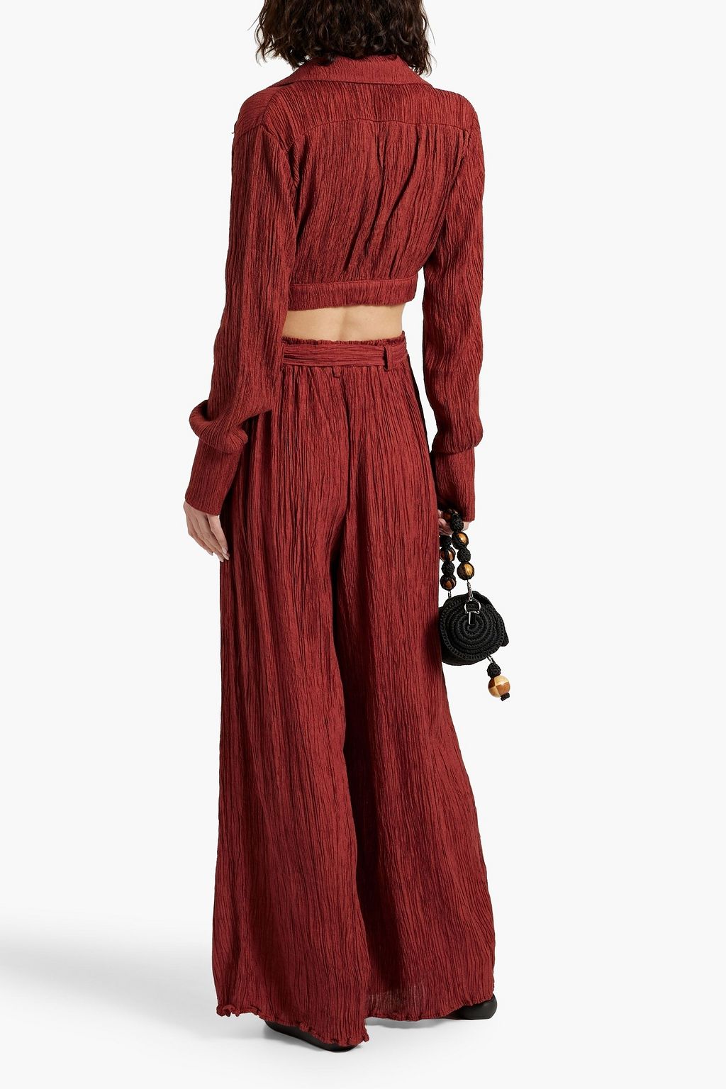 SAVANNAH MORROW Claudia cropped crinkled bamboo and silk-blend blouse