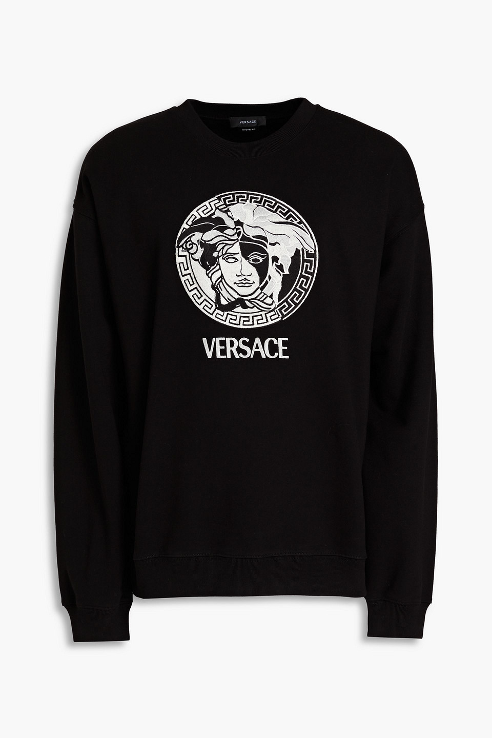 Shop Versace Embroidered Cotton-fleece Sweatshirt In Black