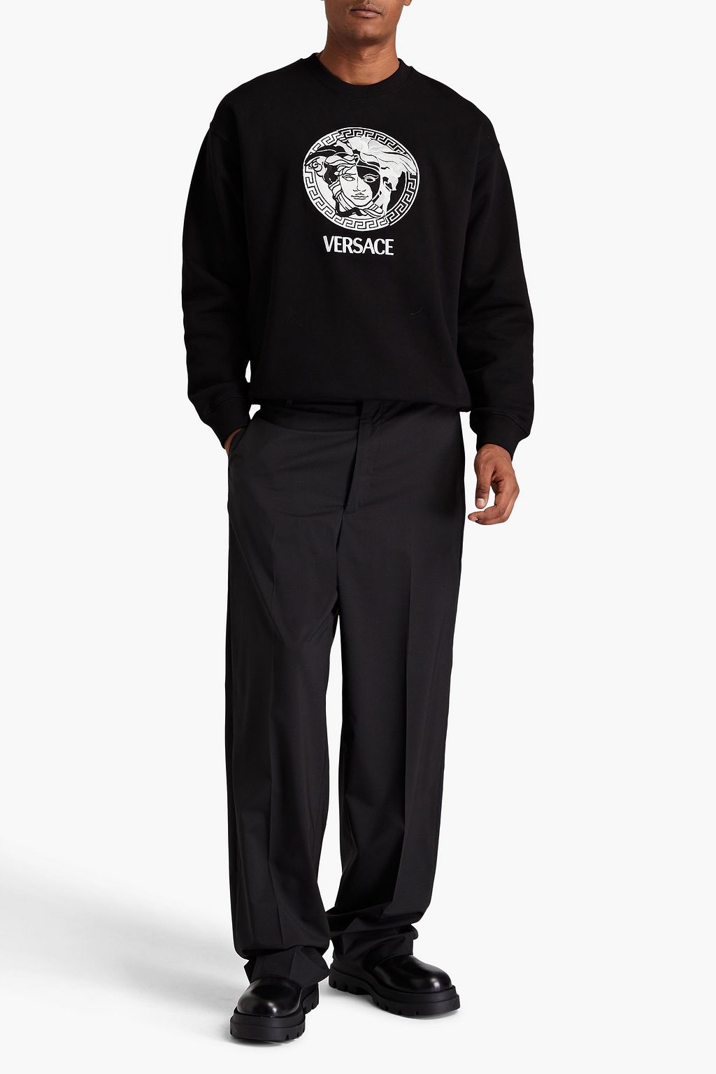 VERSACE Embroidered cotton-fleece sweatshirt