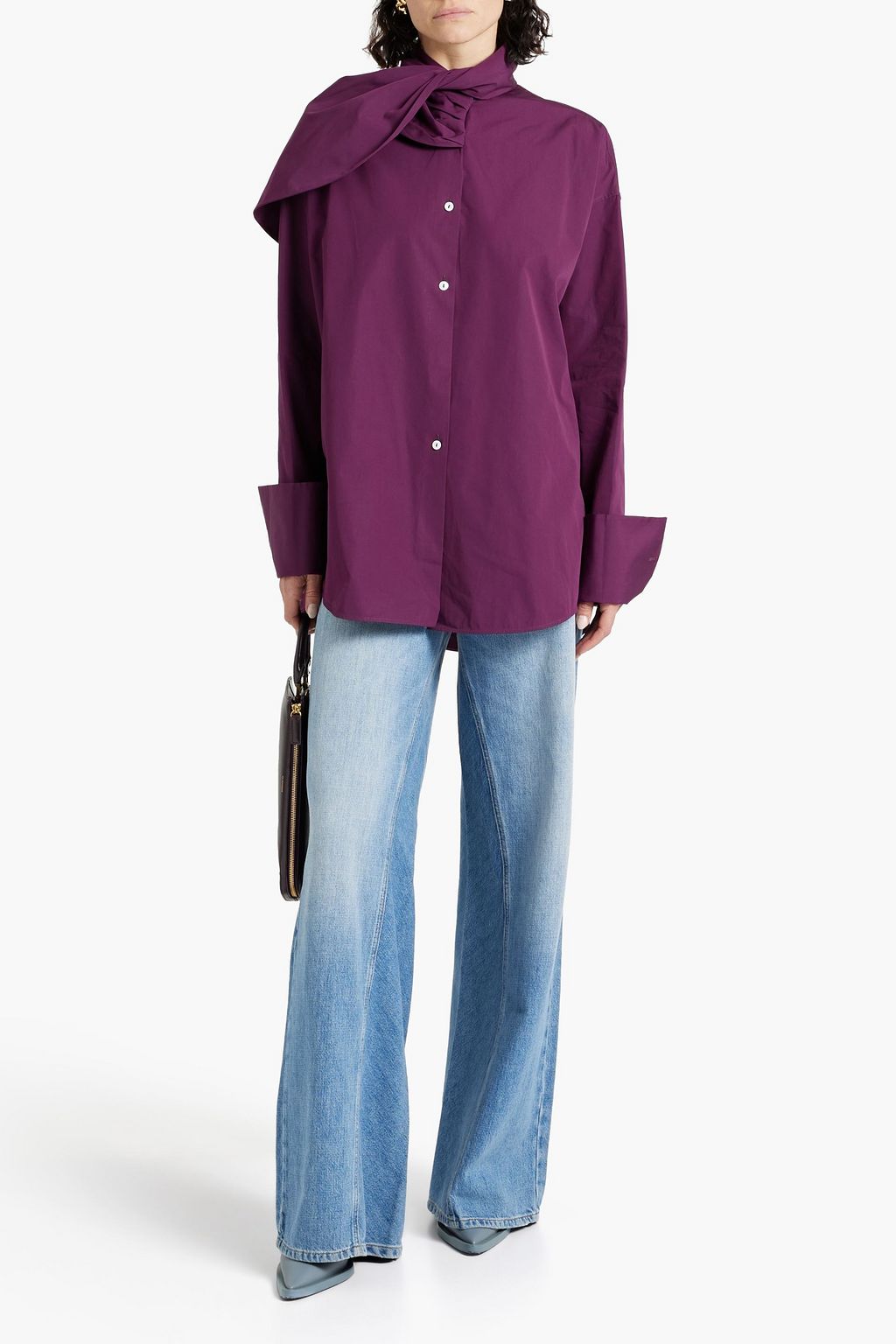 JIL SANDER Draped cotton-poplin blouse