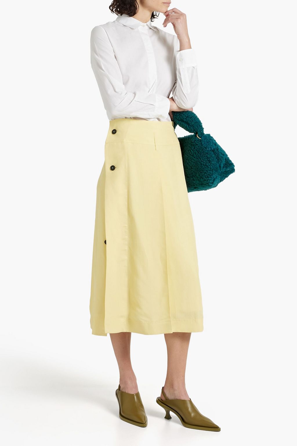 JIL SANDER Pleated twill midi skirt