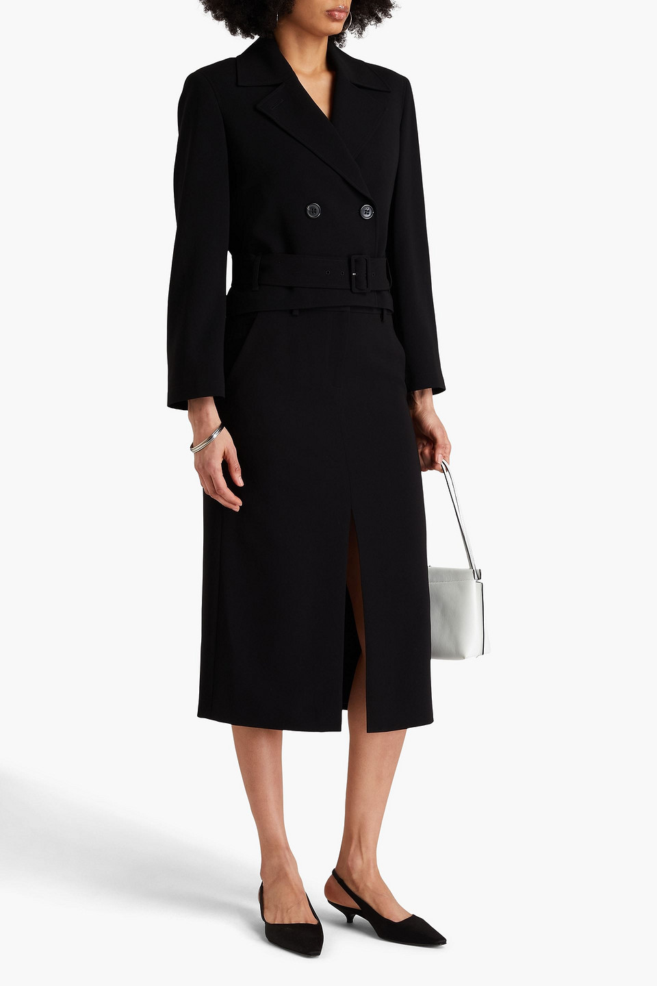 Theory Double-breasted Admiral Crepe Crop Trench Coat In Schwarz