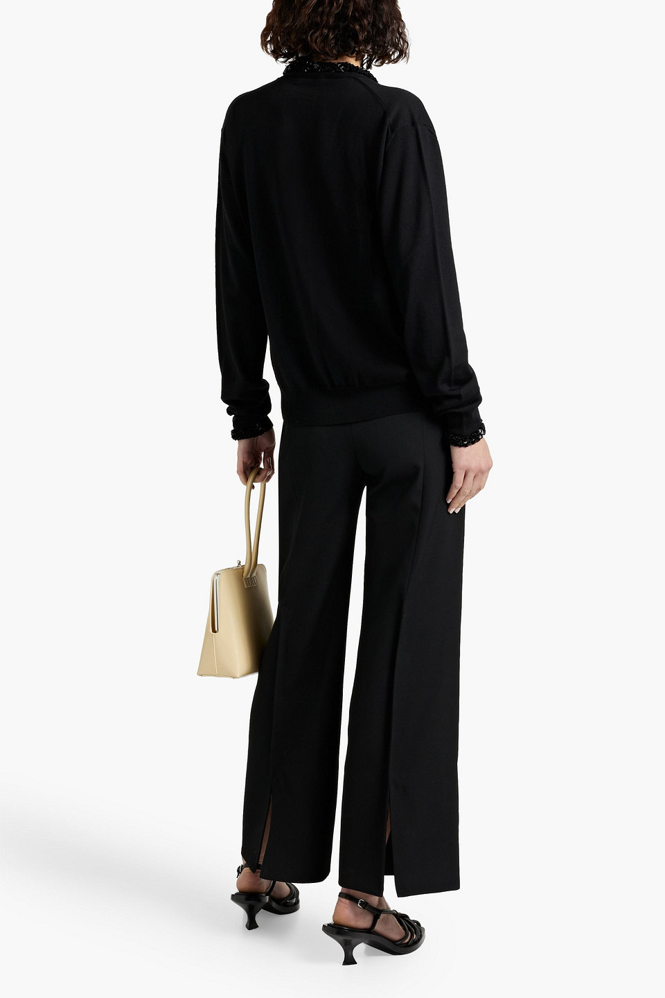 Shop Jil Sander Sequin-embellished Wool Cardigan In Black