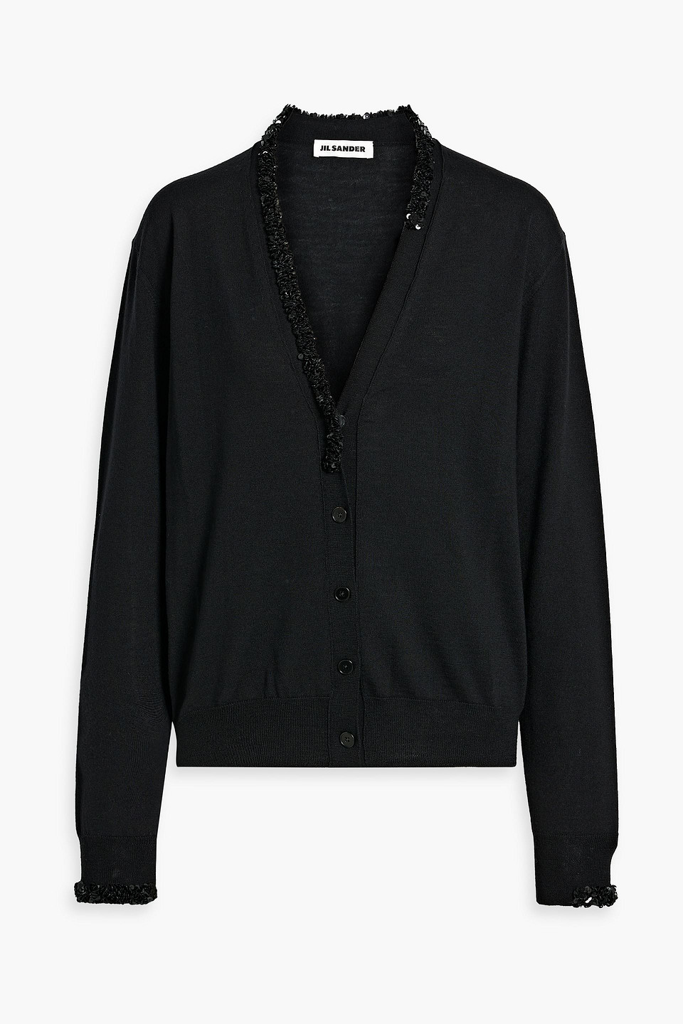 Jil Sander Sequin-embellished Wool Cardigan In Black