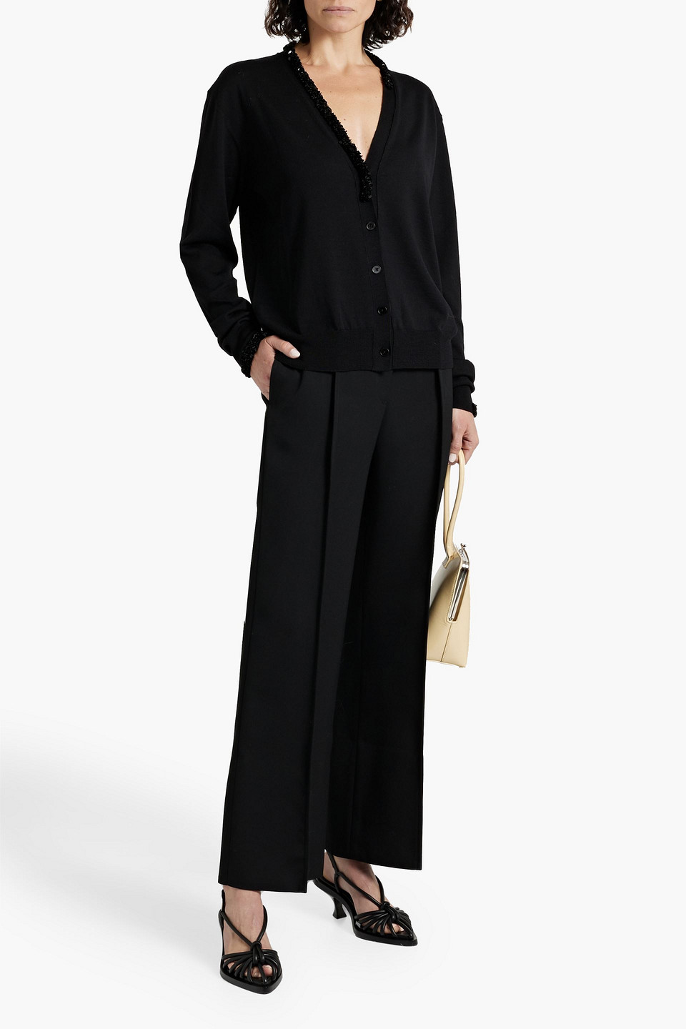 Shop Jil Sander Sequin-embellished Wool Cardigan In Black