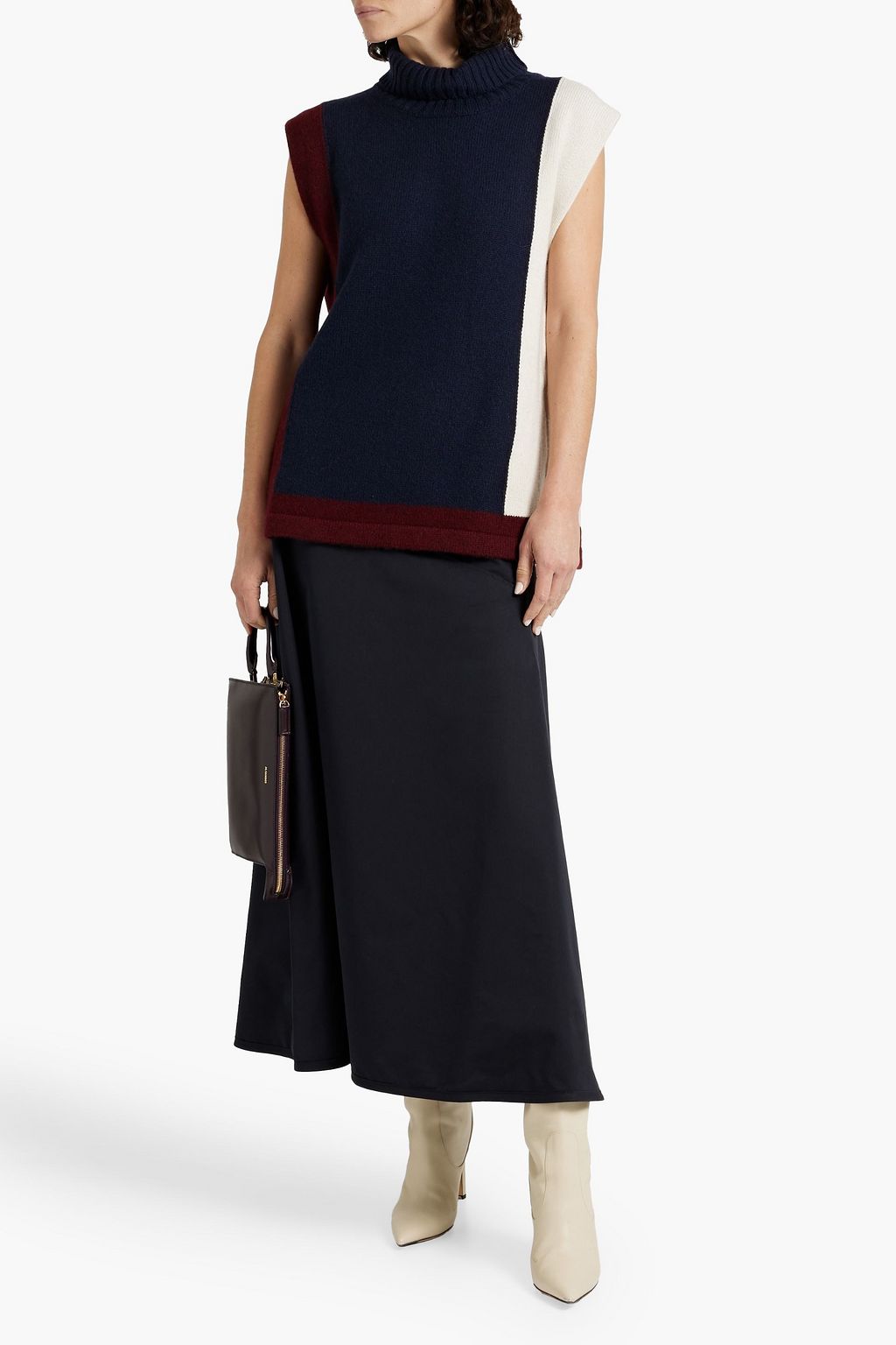 JIL SANDER Color-block cashmere turtleneck vest