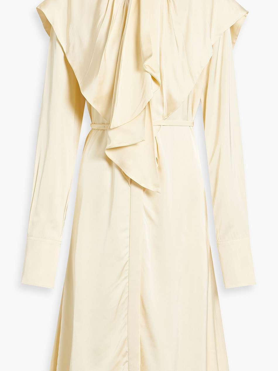 belted draped satin midi dress