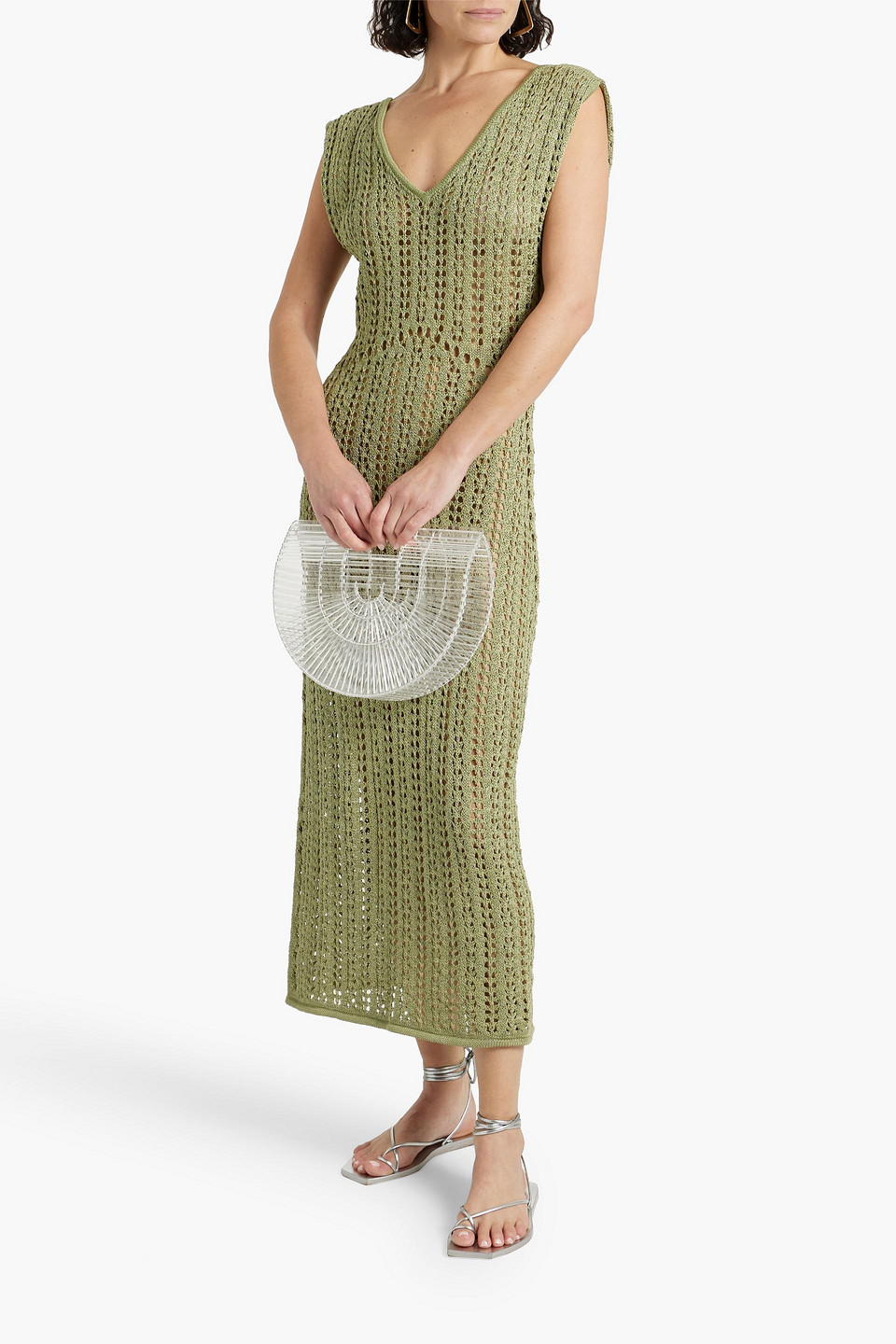 Shop Savannah Morrow Tallara Pointelle-knit Pima Cotton Midi Dress In Army Green