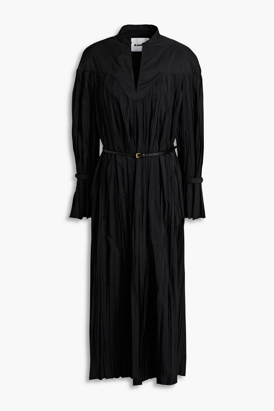 jil sander pleated taffeta maxi dress Jil Sander Belted Plissé Taffeta Maxi Dress