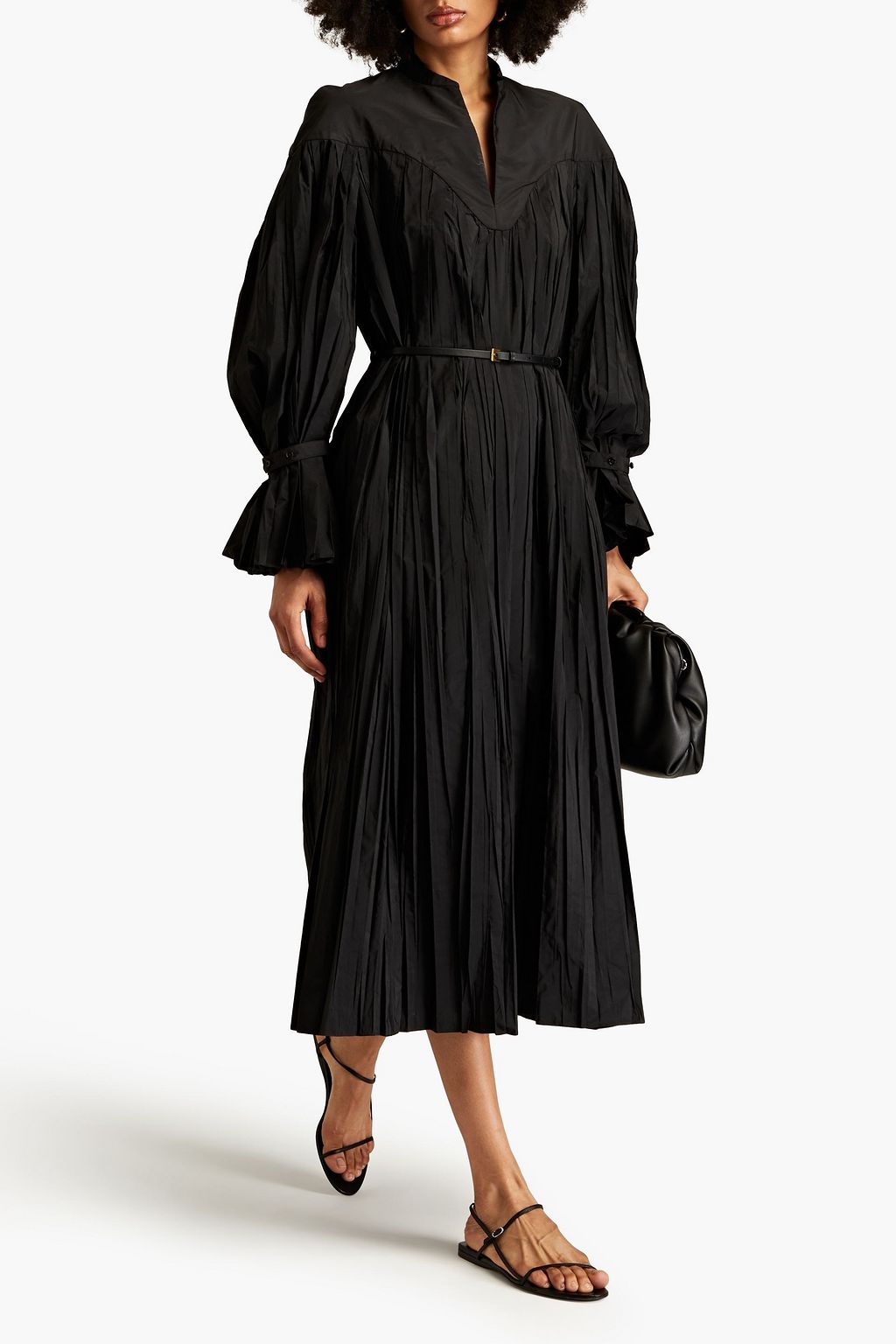 JIL SANDER 플리세 태피터 벨티드 맥시 드레스