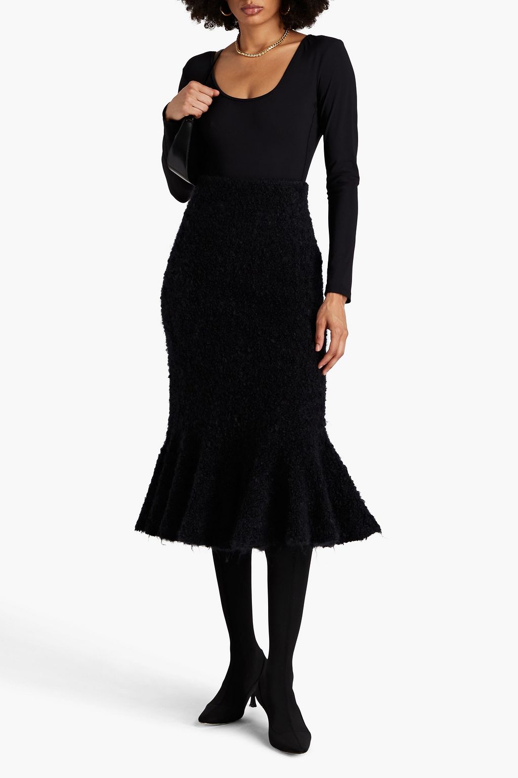 JIL SANDER Flared mohair-blend bouclé midi skirt