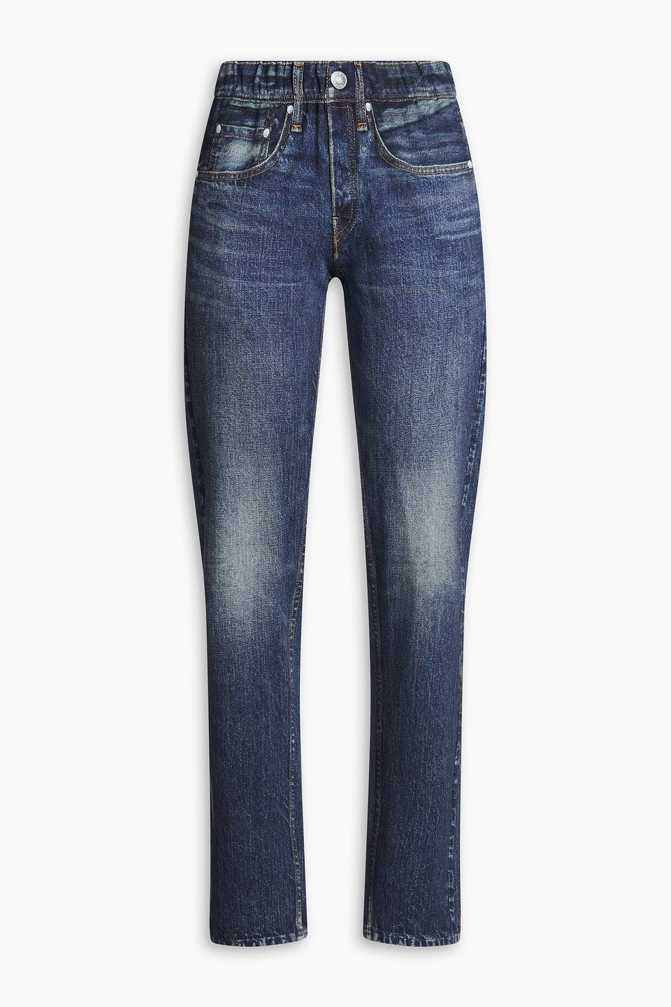 Rag & Bone Denim-effect Print French Cotton-terry Straight-leg Trousers In Navy