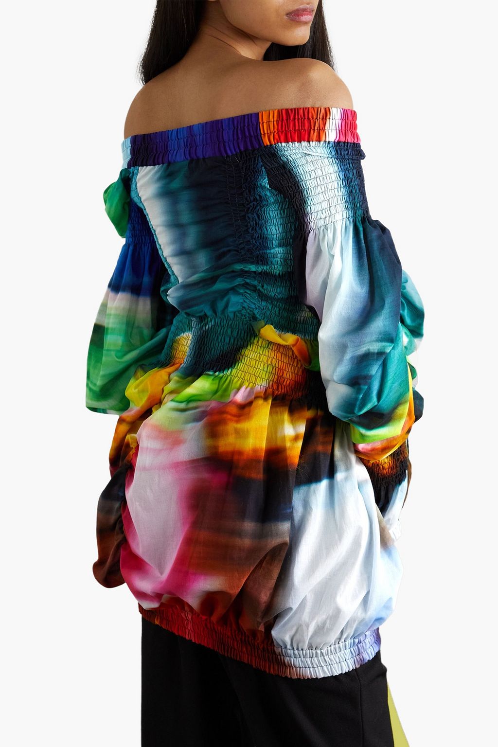 DRIES VAN NOTEN Schulterfreie Bluse aus Baumwolle mit Print und Rüschen