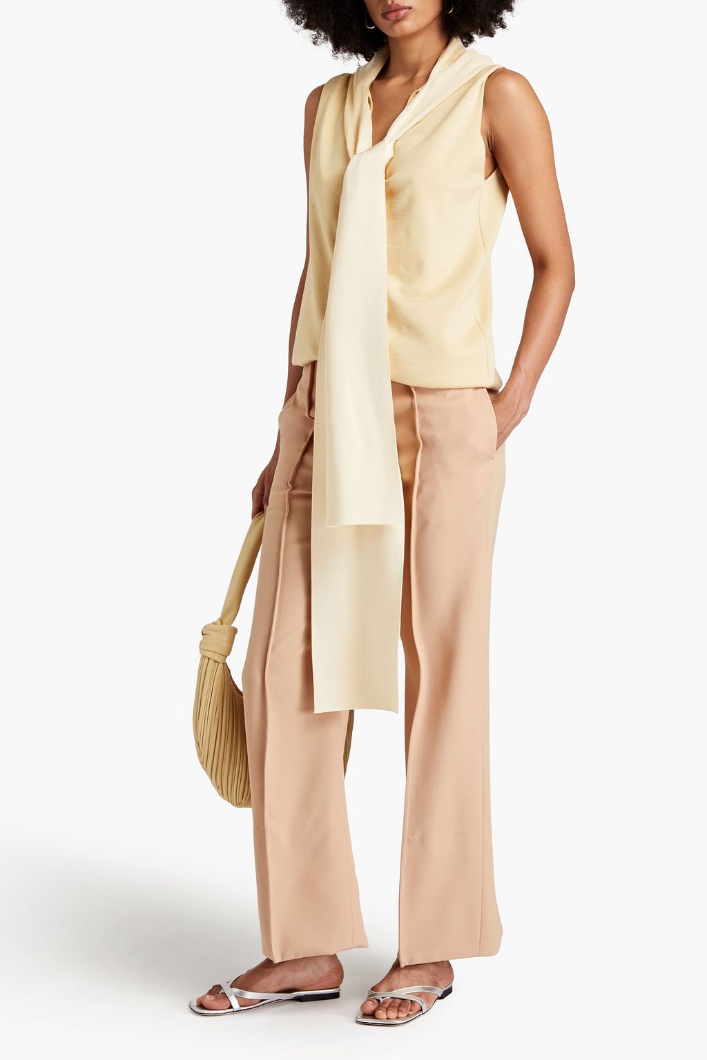 JIL SANDER 드레이프 장식 울 혼방 후드 베스트