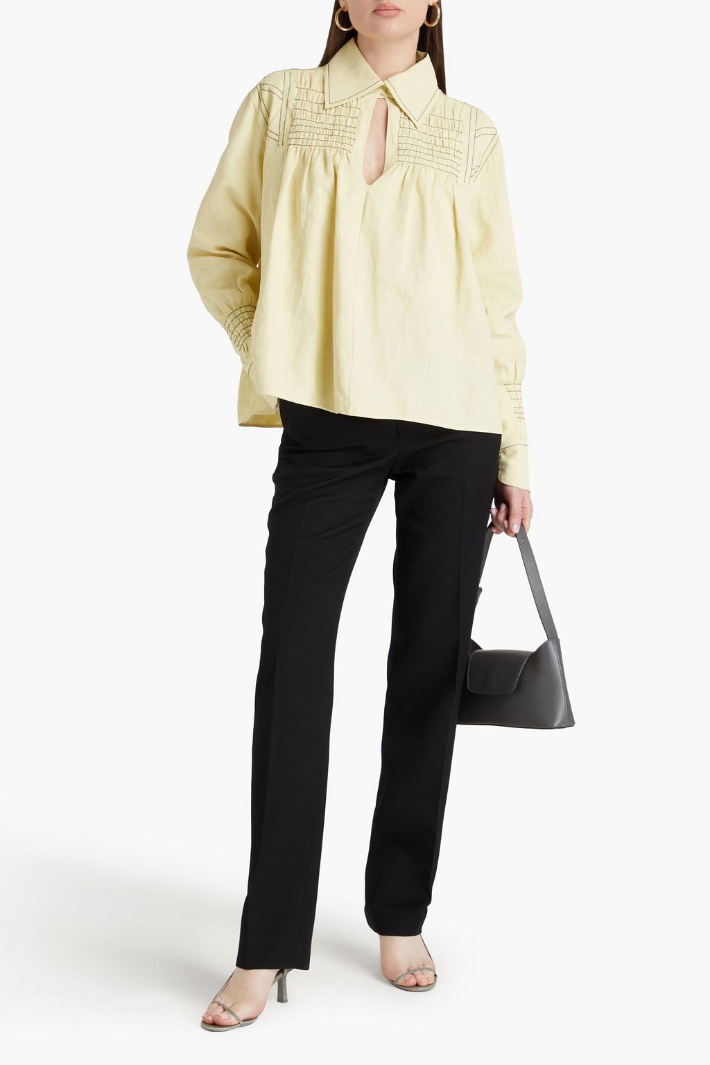 JIL SANDER 織地 ブラウス ギャザー入り