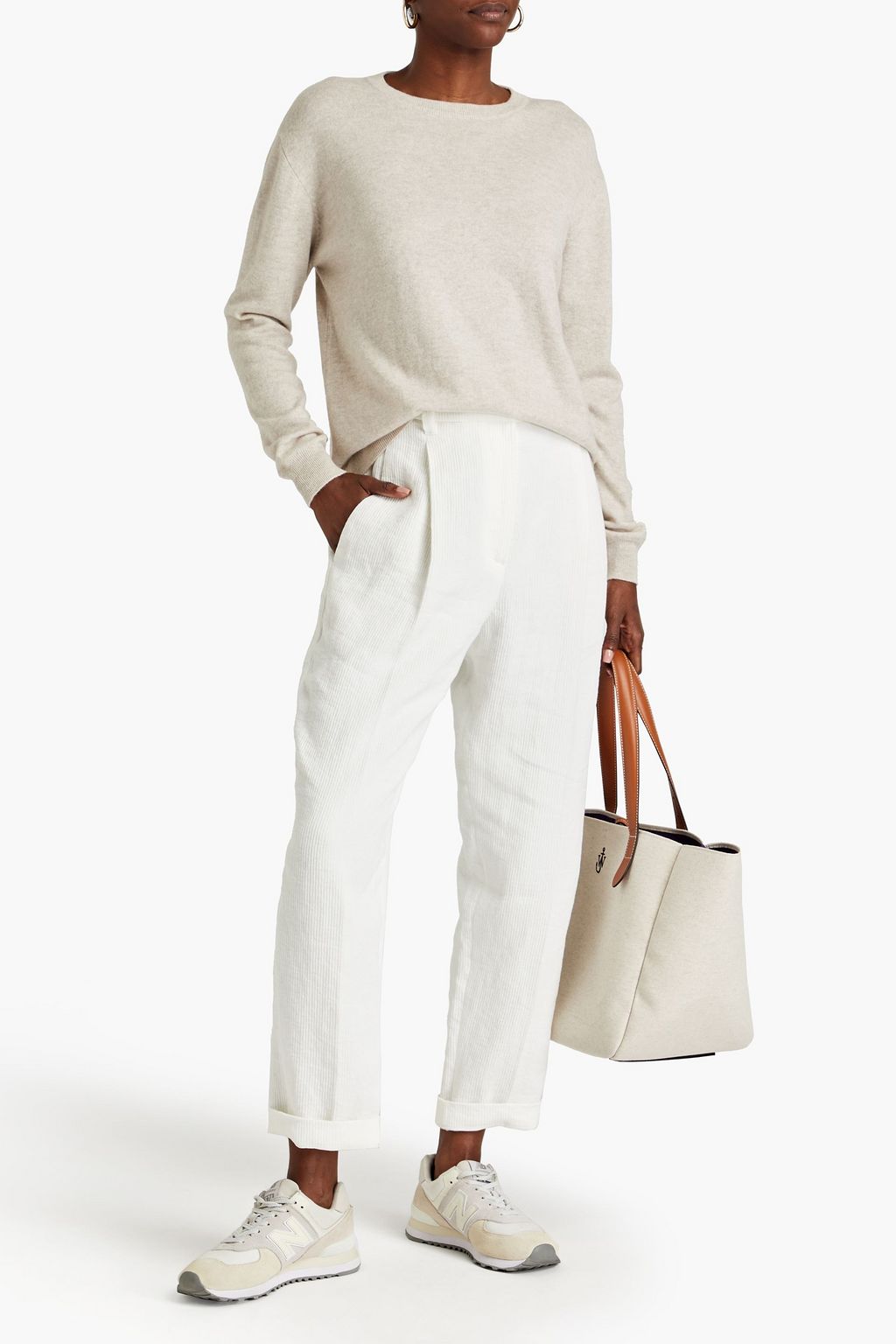 BRUNELLO CUCINELLI Ribbed linen and cotton-blend tapered pants