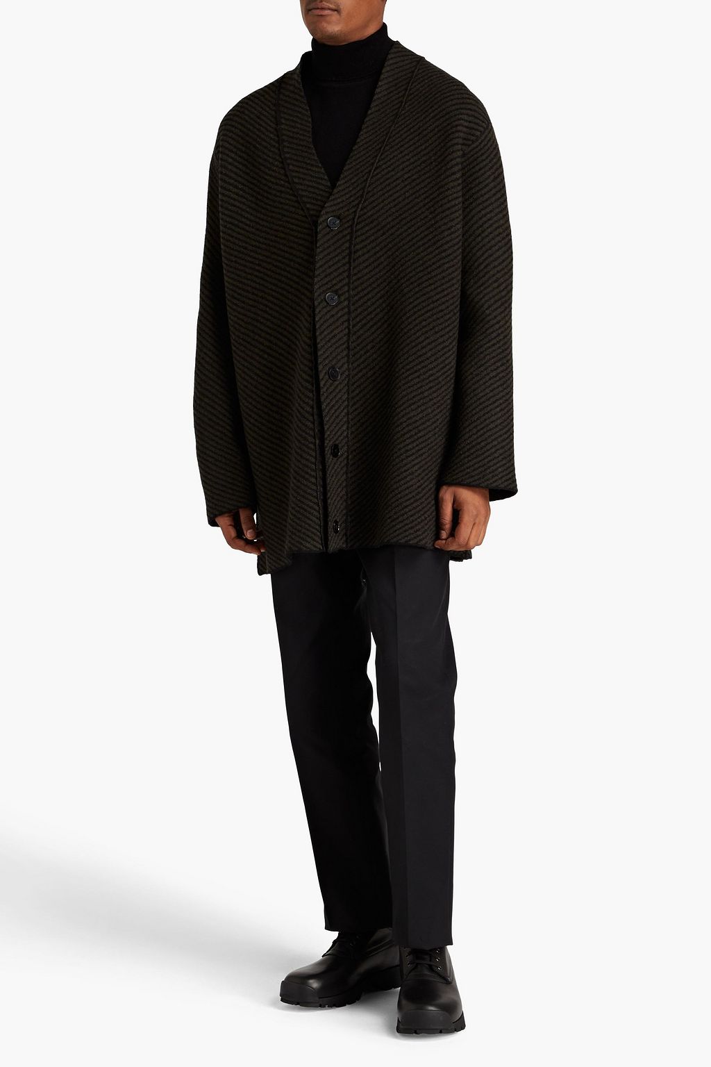 JIL SANDER Striped bouclé-knit wool cardigan