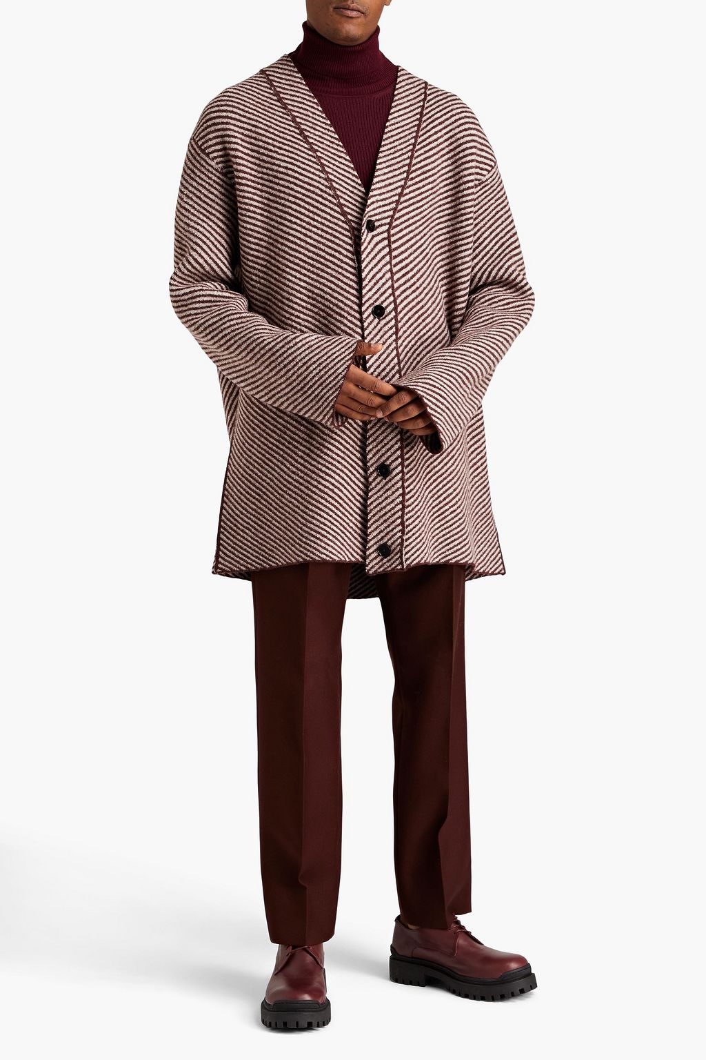 JIL SANDER Striped bouclé-knit wool cardigan