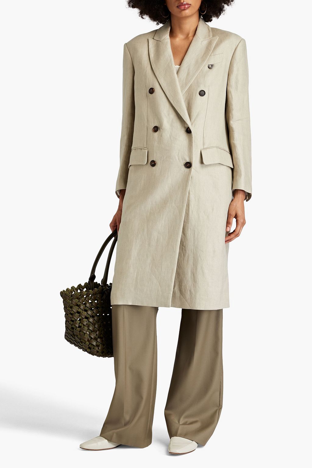 BRUNELLO CUCINELLI Double-breasted linen coat