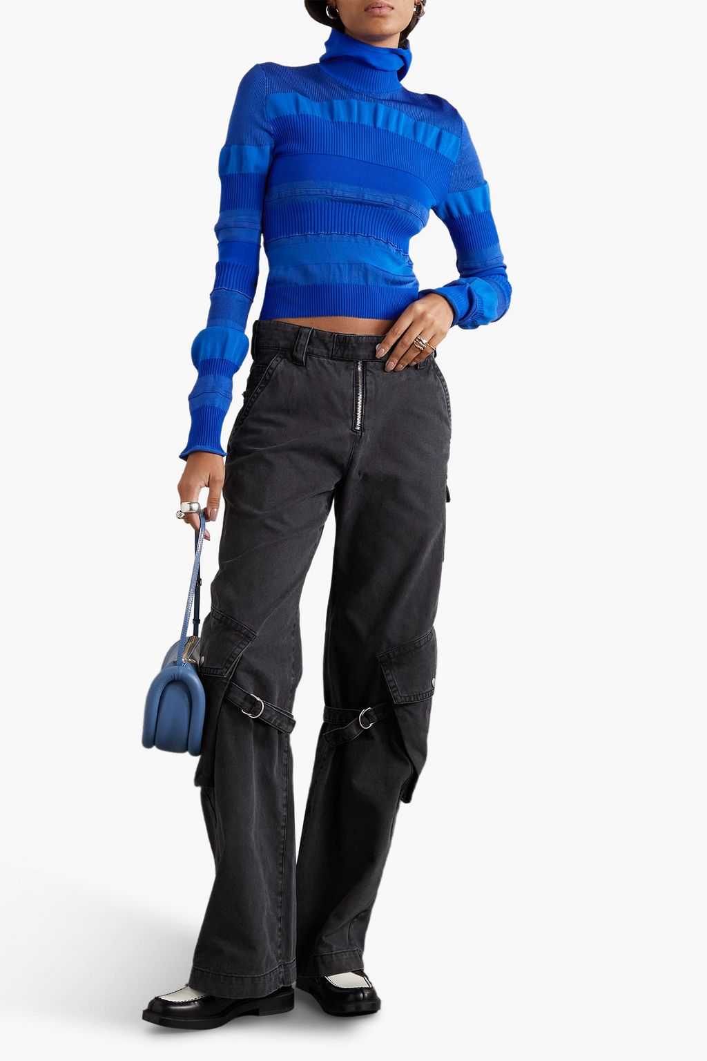 ACNE STUDIOS Striped ribbed-knit hooded turtleneck sweater