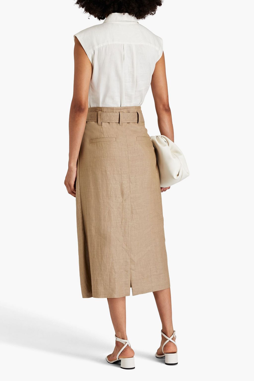 BRUNELLO CUCINELLI Pleated linen-blend midi wrap skirt