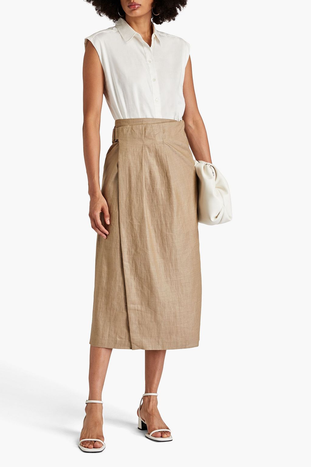 BRUNELLO CUCINELLI Pleated linen-blend midi wrap skirt
