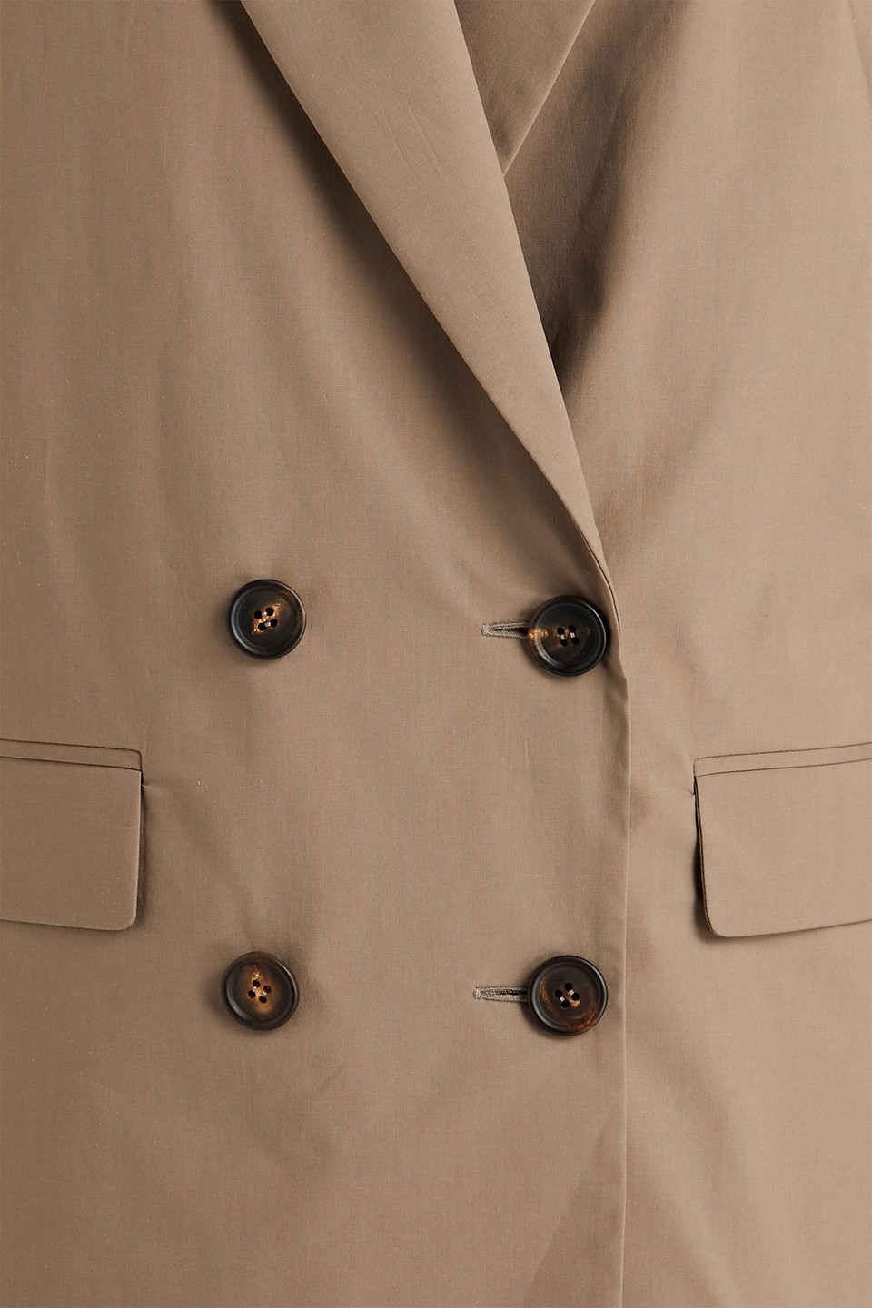 BRUNELLO CUCINELLI DOUBLE-BREASTED BEAD-EMBELLISHED COTTON-BLEND POPLIN BLAZER