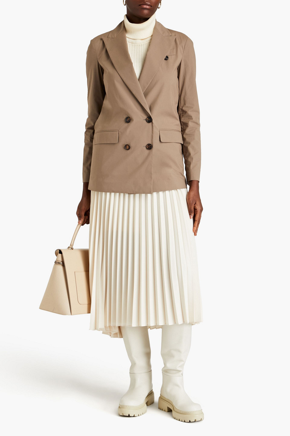 BRUNELLO CUCINELLI DOUBLE-BREASTED BEAD-EMBELLISHED COTTON-BLEND POPLIN BLAZER
