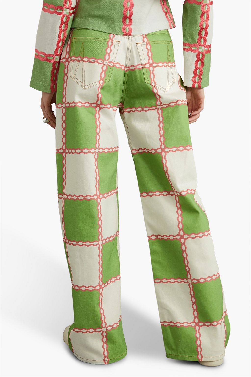 AHLUWALIA Jade checked high-rise wide-leg jeans