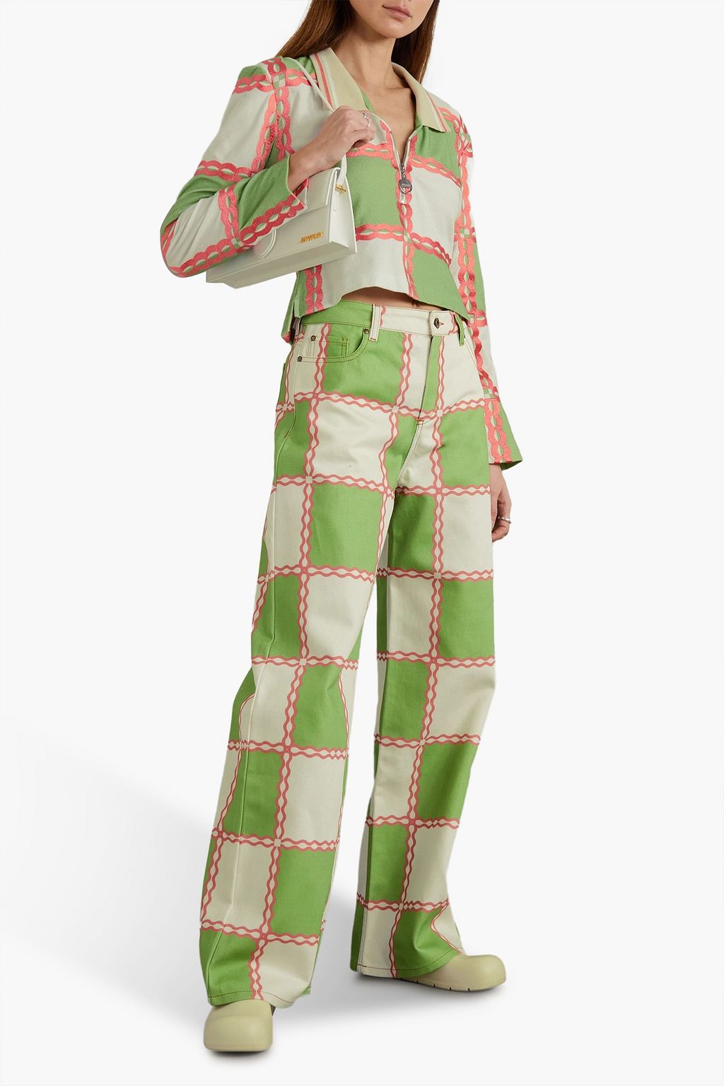 AHLUWALIA Jade checked high-rise wide-leg jeans