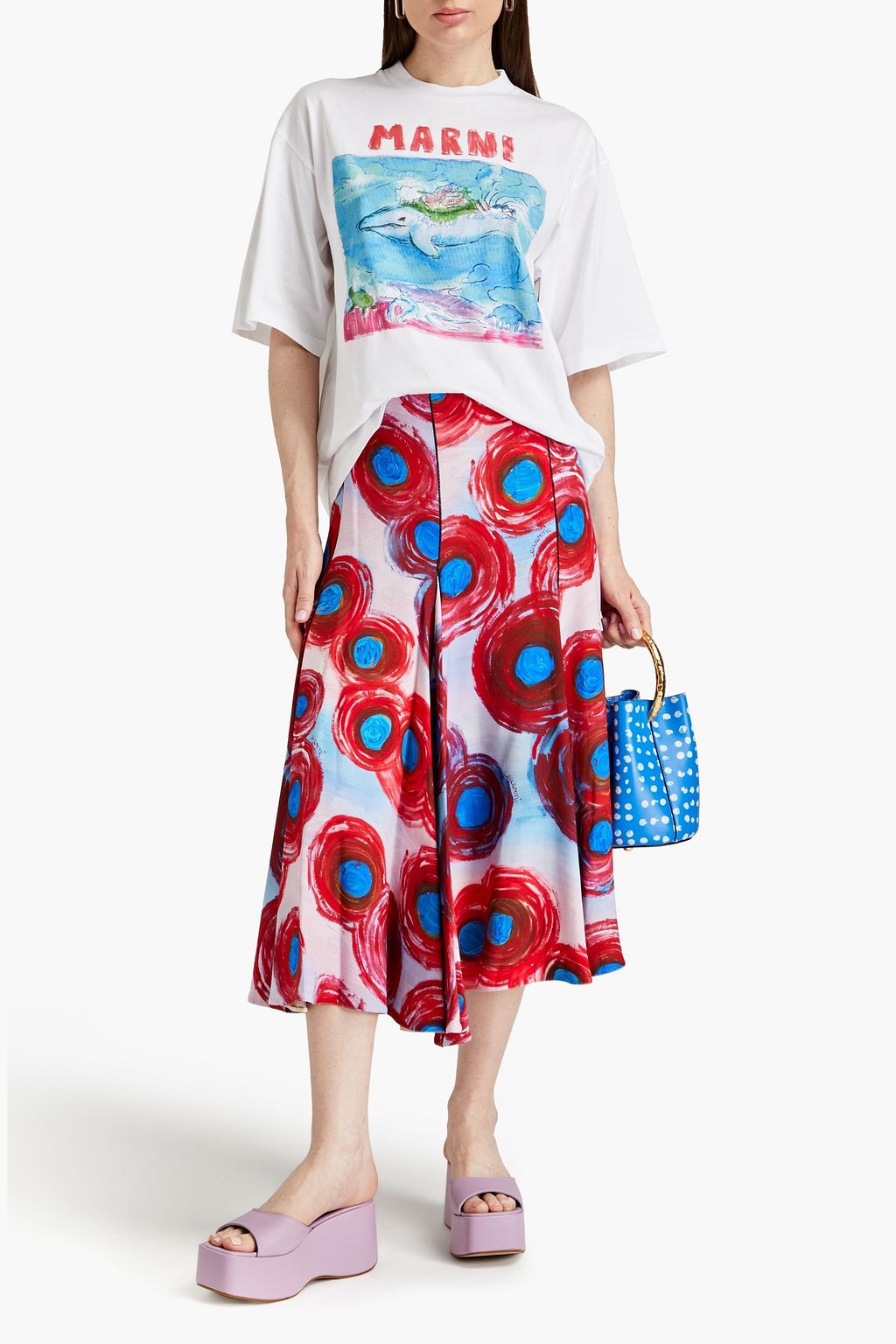 MARNI Printed crepe midi skirt