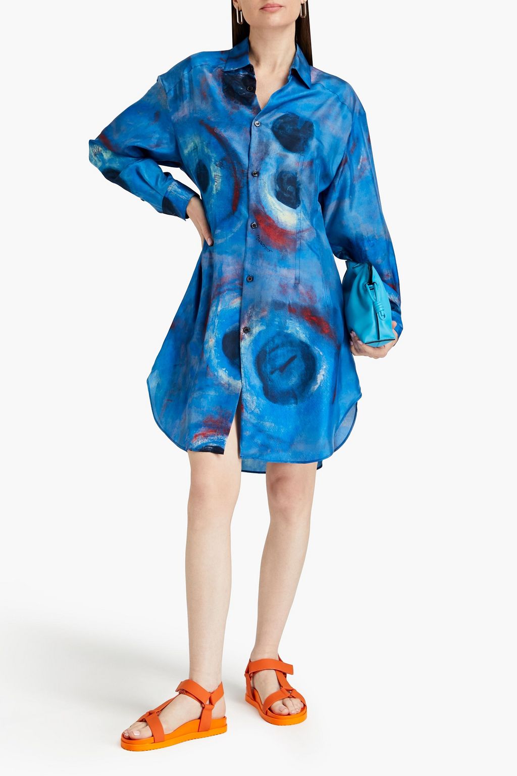 MARNI Printed silk-habotai shirt dress