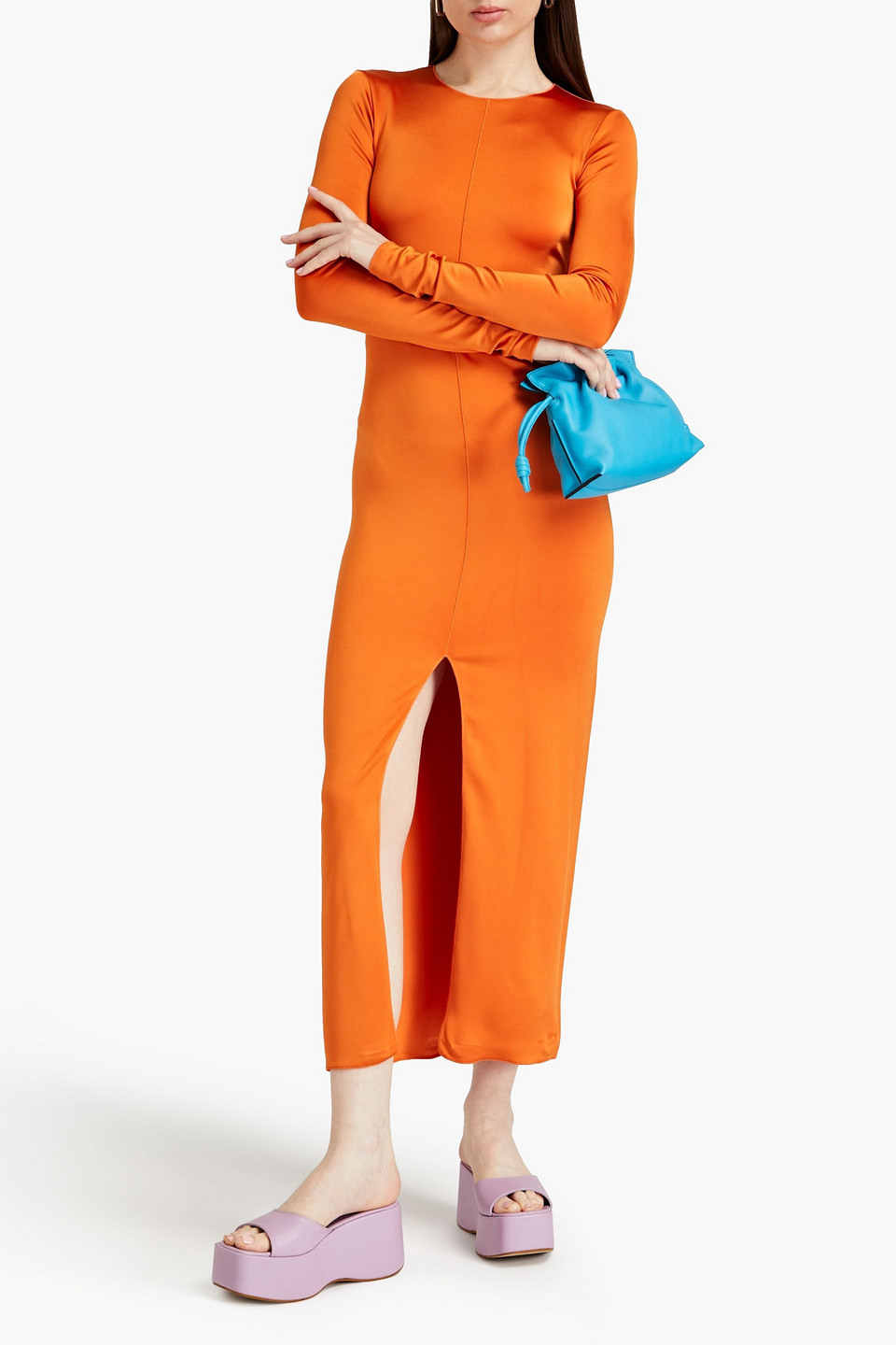 Shop Marni Satin-jersey Maxi Dress In Orange