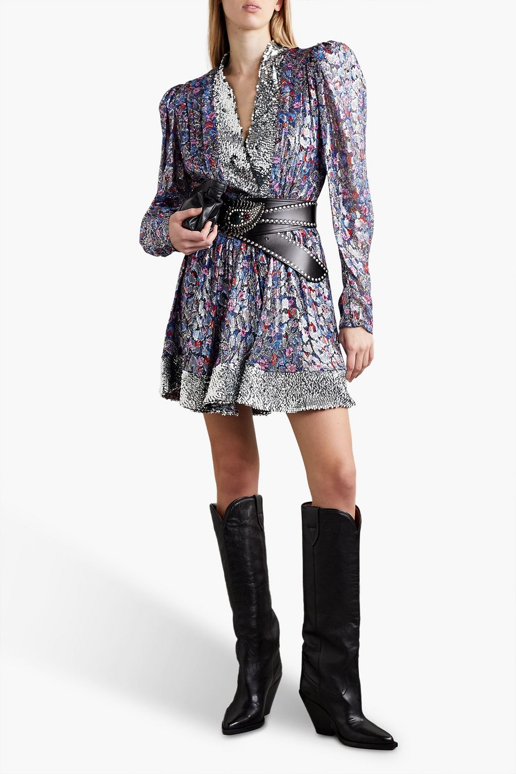ISABEL MARANT Merenea printed metallic fil coupé silk mini dress
