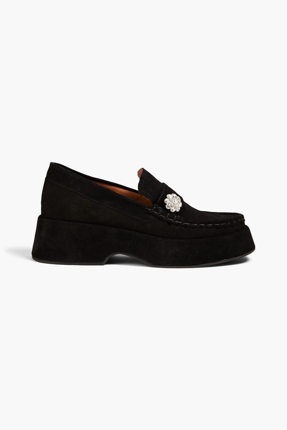 Ganni Loafers Aus Veloursleder Mit Kristallverzierung Und Plateau In Black