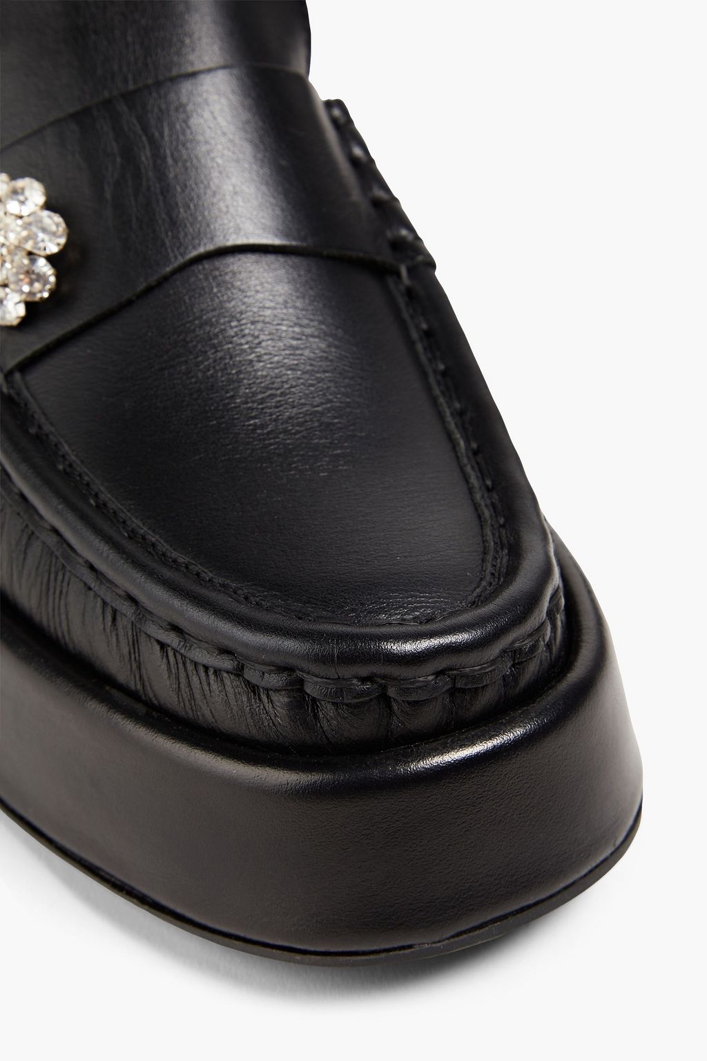 GANNI Crystal-embellished leather platform loafers