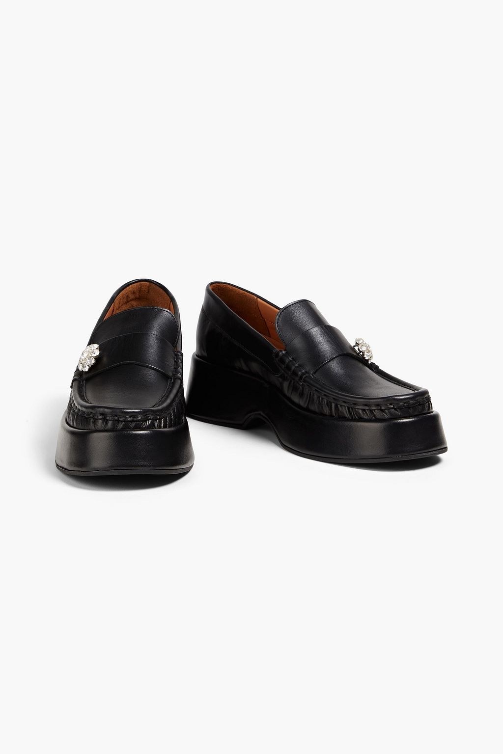 GANNI Crystal-embellished leather platform loafers